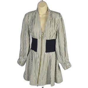 Anthropologie Tommie Smocked Front-Zip Mini Boho Edge Shirt Dress Size XS